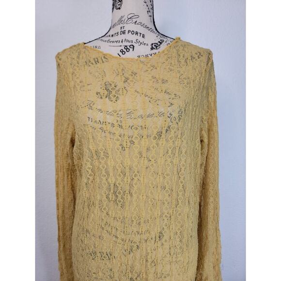 H&M Slip Maxi Dress Sz L/XL Prints Lace Mesh Sheer Yellow Long Sleeves Whimsycal - Picture 3 of 11